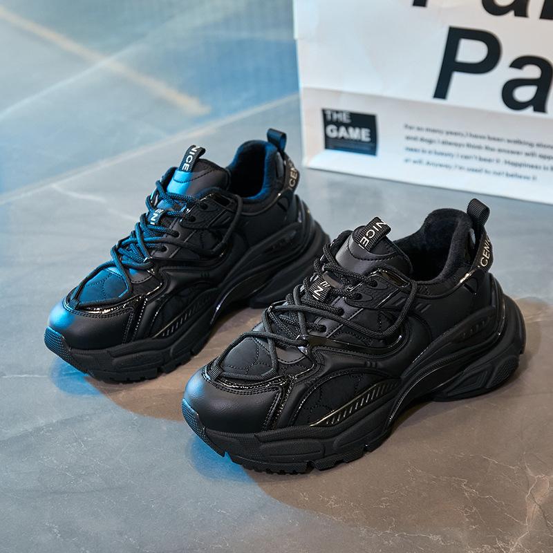 Genuine Leather Daddy Shoes Women's Spring  New All-match Plus Velvet Casual Sports Shoes