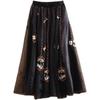 2023 Vintage Chinese Embroidered A-line Midi Skirt