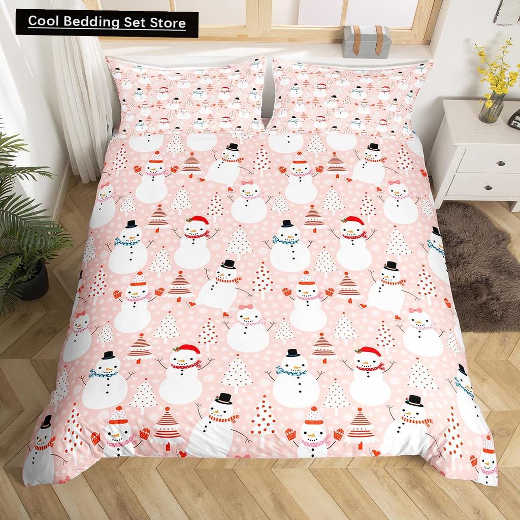 Weihnachten Schneemann König Königin Bettbezug Kinder Cartoon Bettdeckenbezug Weiß Winter Schneeflocke Bettwäsche Set Polyester Bettdeckenbezug
