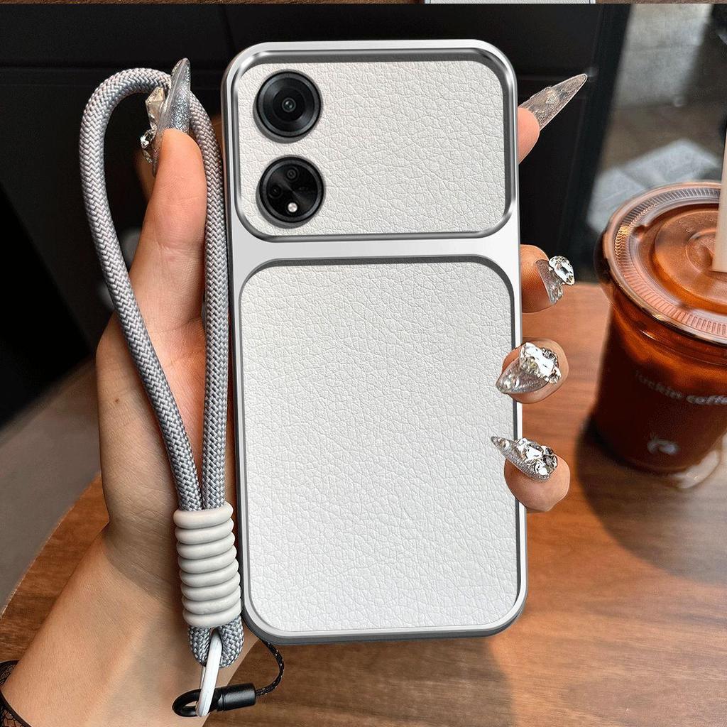 Luxury Big Window Phone Case with Lanyard for OPPO A98 5G Premium Textured Casing