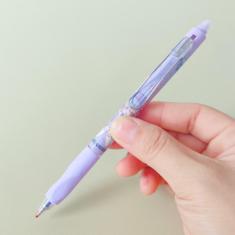 Crystal Blue Erasable Gel Pen: Metal Clip, Press-to-Erase, Triangular Grip, 0.5mm Bullet Tip for Correct Hand Posture.