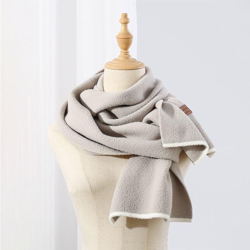 Autumn and Winter Korean Style Solid Color Wool Blended Knitted Scarf Female Japanese Student Cute Soft Waxy Thickened Warm Scarf