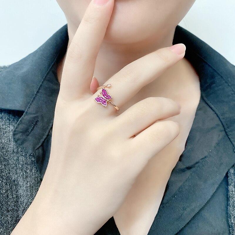 Ins Europe and America S925 Sterling Silver Rose Gold Butterfly Ring Female Male Couple Open Finger Ring Bracelet
