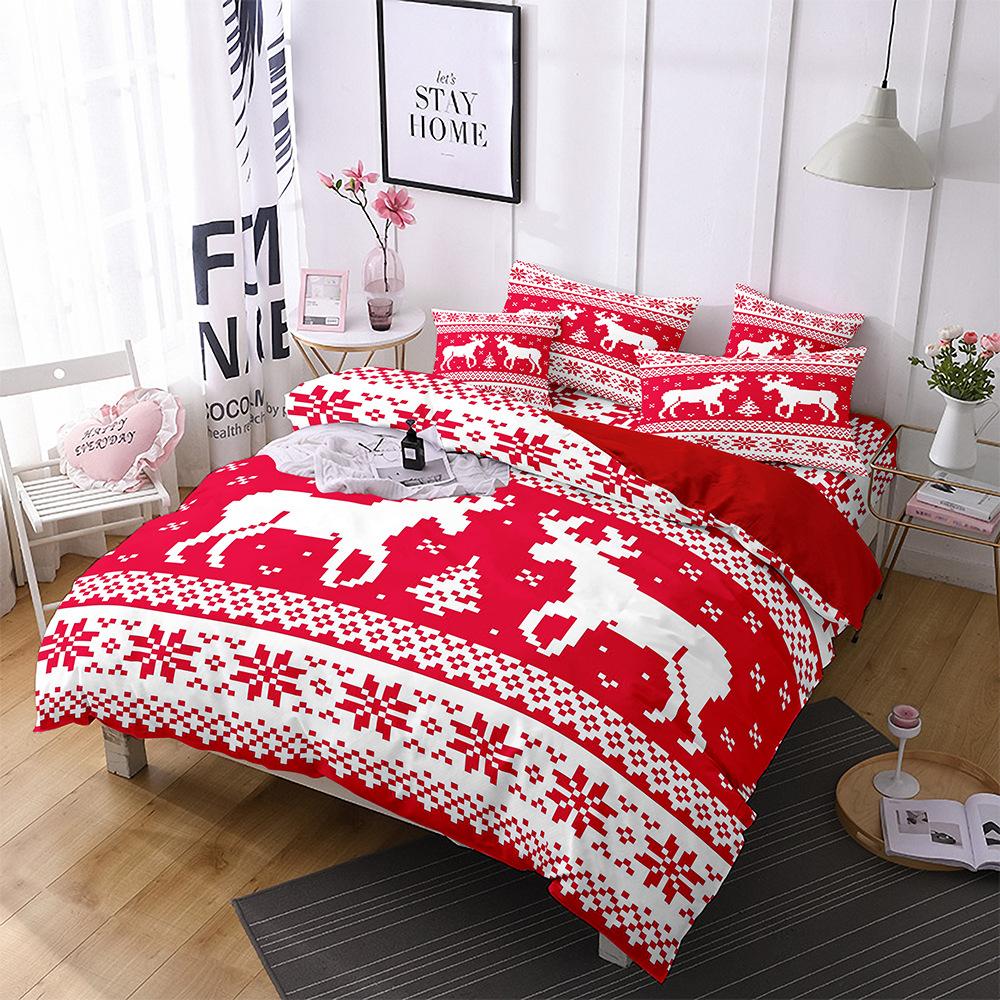 Red Christmas Quilt Cover Three-Piece Polyester 3D Digital Bedding Home Textiles