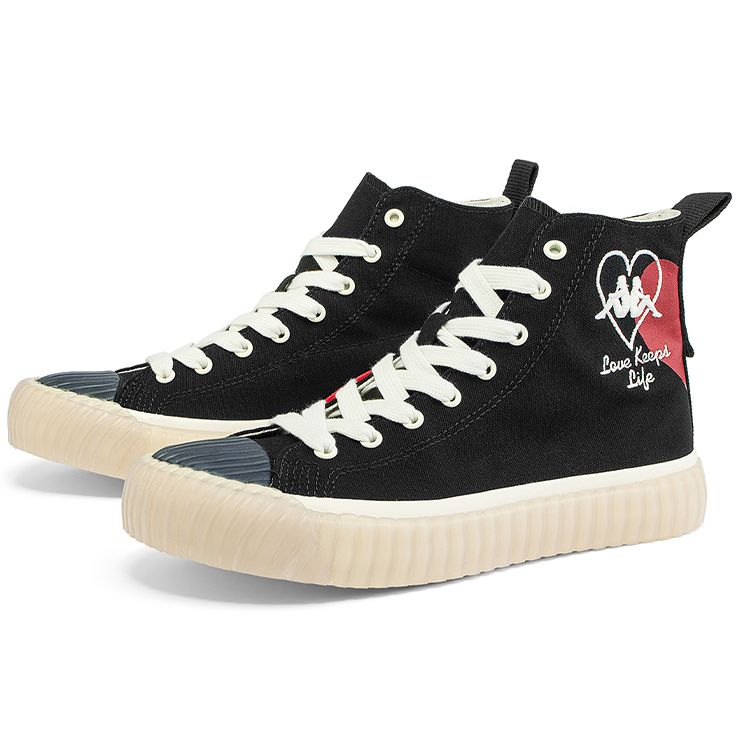 Kappa Heart Shoes Embroidered Print Trendy Comfortable Non-Slip Wear-Resistant Lightweight High-Top Canvas Shoes Unisex Sneaker Black KPCDFVS90C-990