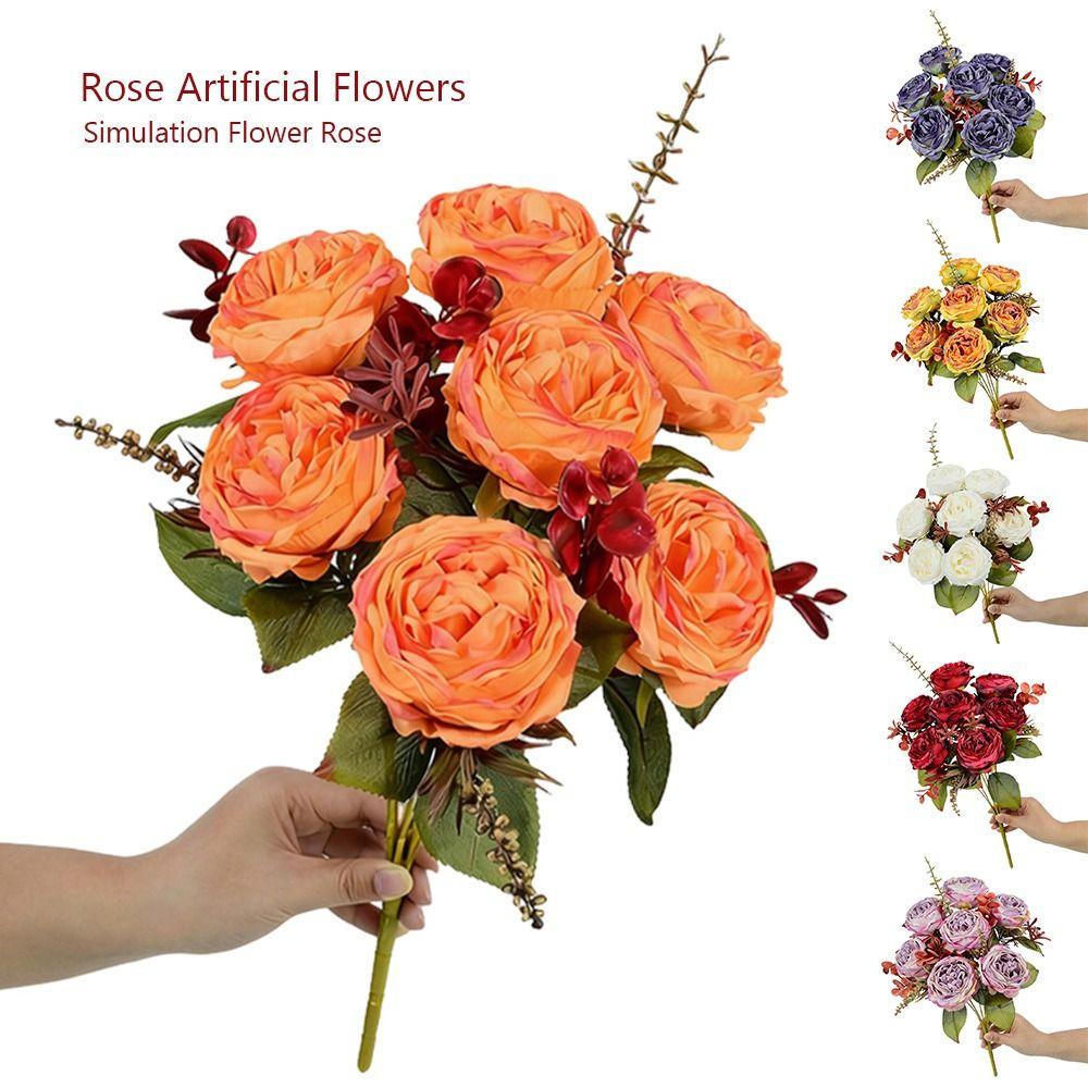 Multicolor Rose Artificial Flowers 7 Heads Faux Flower Creative Holding Bouquet Flower  Gift