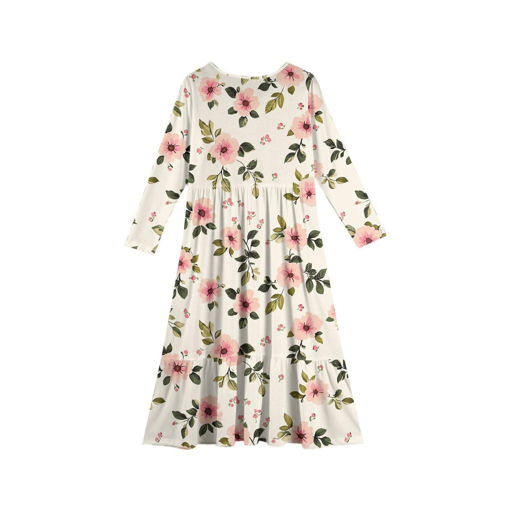Girls' Maxi Dress Casual Holiday Dresses - Long Sleeve Dress With Pockets For 4-14Y