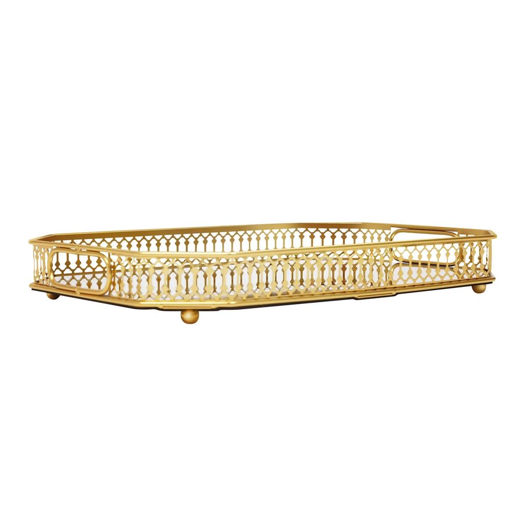 Gold Decorative Tray, Rectangular Desktop Serving and Vanity Tray, Modern Iron Electroplated Glass Tabletop,Home Decorative Tray