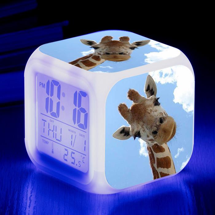 Giraffe Seven-Color LED Silent Digital Alarm Clock for Kids Alarm Clock with Three Batteries