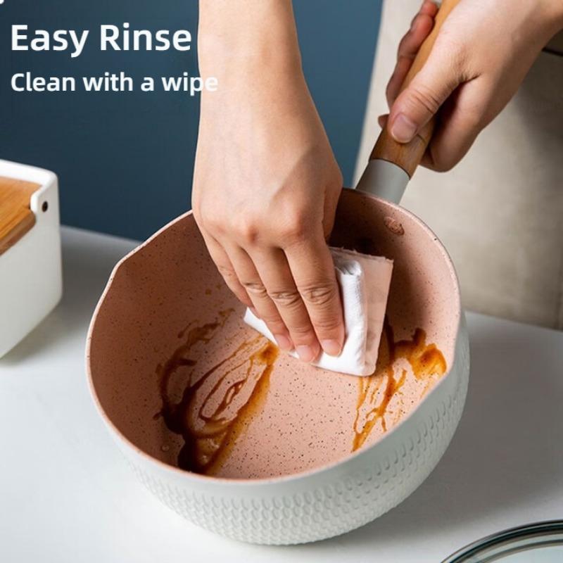 Non-Stick Saucepan with Lid Cooking Pot with Pour Spout & Wooden Handle Sauce Pan Stick Proof for Induction Cooker Gas Stove