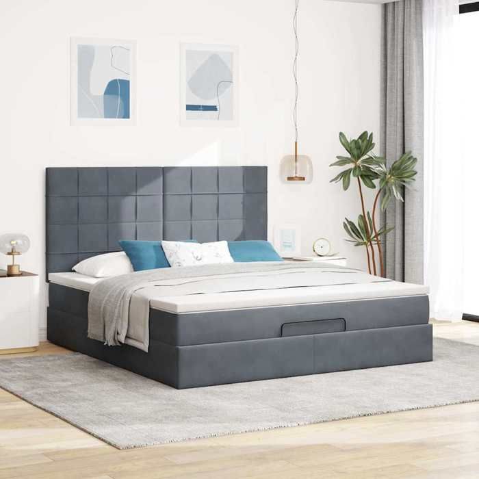 VidaXL Cadre de lit ottoman avec matelas gris foncé 180x200cm velours, cadre de lit, cadre de lit rembourré, cadre de lit 3313488