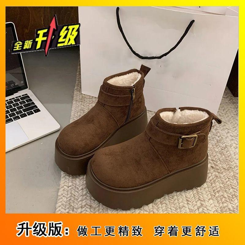 Small snow boots Martin short boots big head Birkenstock thick sole heightening women's velvet cotton boots