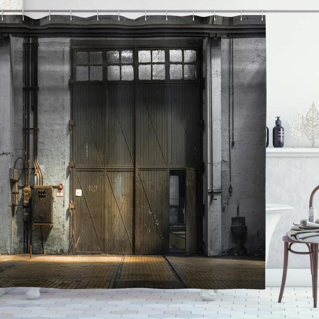 Průmyslový sprchový závěs, Steampunkový styl Antická mosazná kulatá upevňovací spona, Látkový koupelnový dekorační set s háčky