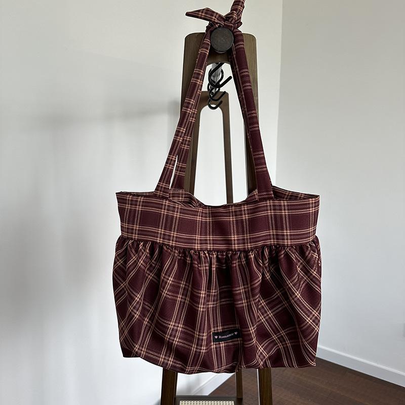 

Autumn Retro Colorblock Plaid Shoulder Bags for Women Large Capacity Versatile Ladies Tote Casual Girls Pleated Design Handbags червоний