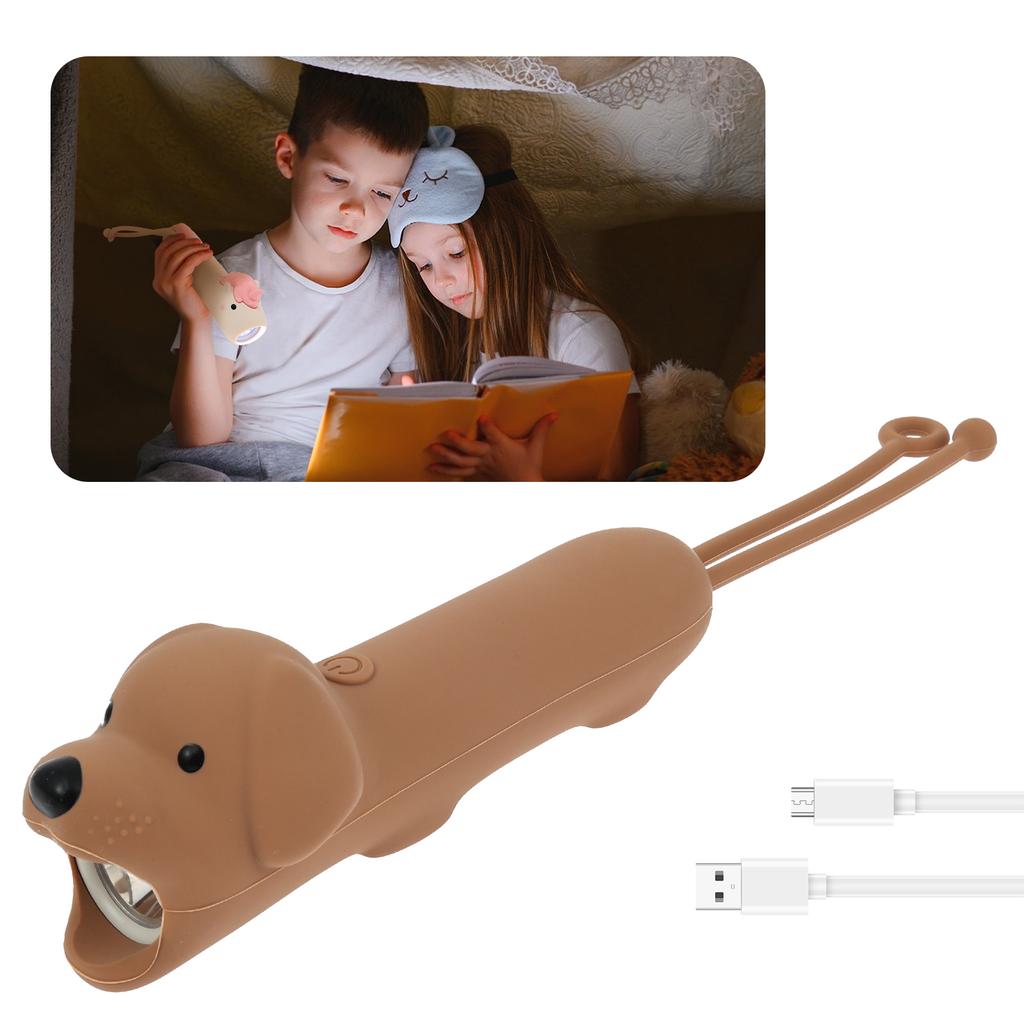 1Pc LED Flashlight USB Rechargeable Silicone Dimmable Flashlight Animal Hanging Night Light Bedtime Story Torch for Outdoor Home
