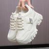 New Women's White Chunky Sneakers Spring Casual Platform Shoes Fashion Lace-up Leather Vulcanized Shoes