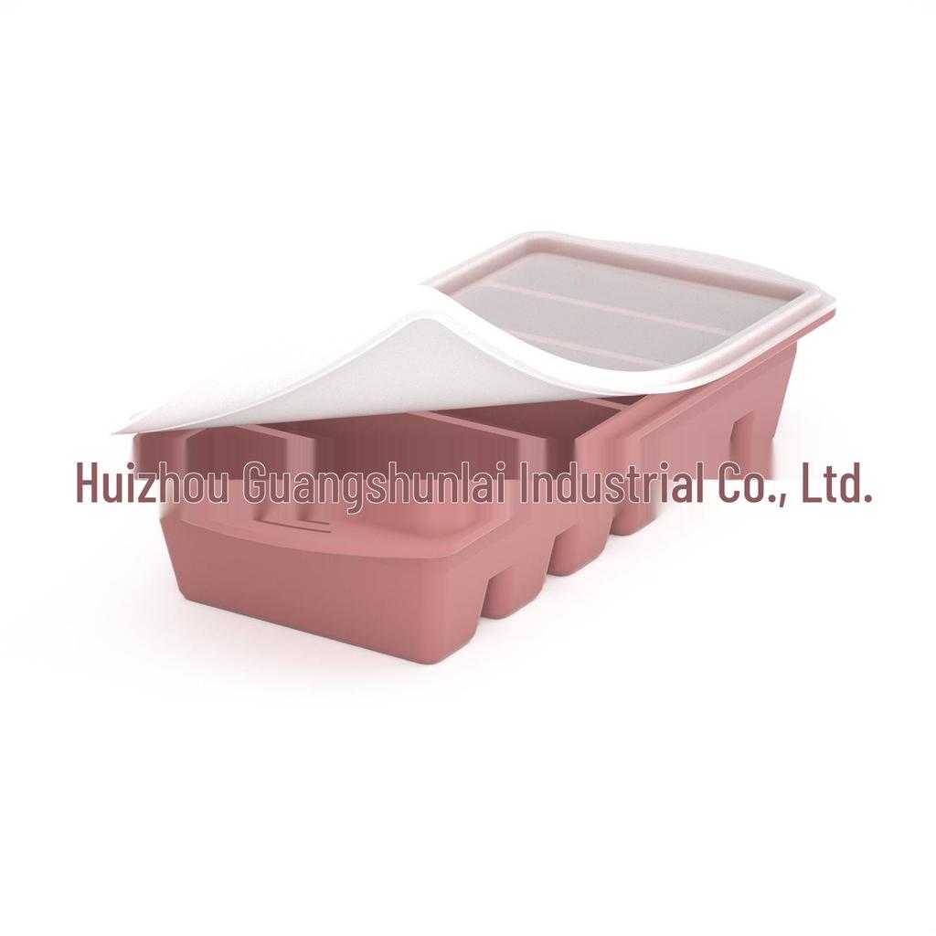 Silicone Ice Cube Tray with Lid: 4-Grid Frozen Soup & Food Storage Box