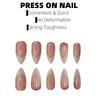 Almond Shape French Tip Press On Nails with Gold Edge & Bow, Elegant Daily False Nails