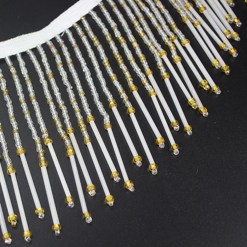 

Кружево для занавесок с драгоценными камнями и бусинами ручной работы 11 см для костюмов для выступлений золотой