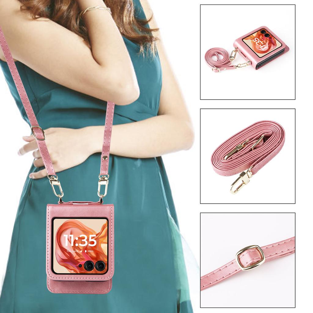 For Motorola Razr 2025/Razr 2024/Razr 60/Razr 50 5G Case Card Slots Leather Phone Cover with Lanyard