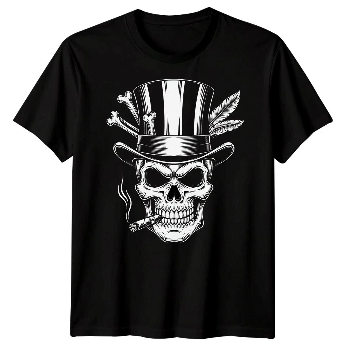 

Gothic Skull Art Tee Hat Skeleton Mens Womens Graphic Tee Cigar Style XL