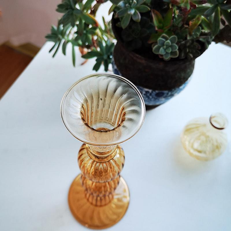 1PC Romantic Hydroponic Transparent Vase Glass Candle Holder Vintage Glass Candlestick Gift