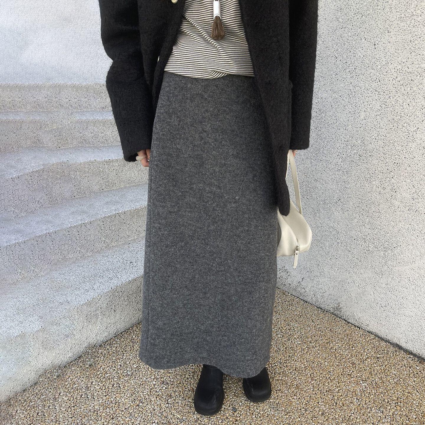 

Women s Gray Thickened High-Waisted Knit Midi Skirt, Winter Elastic Waist, Hip-Hugging Straight A-Line Medium темно-серого