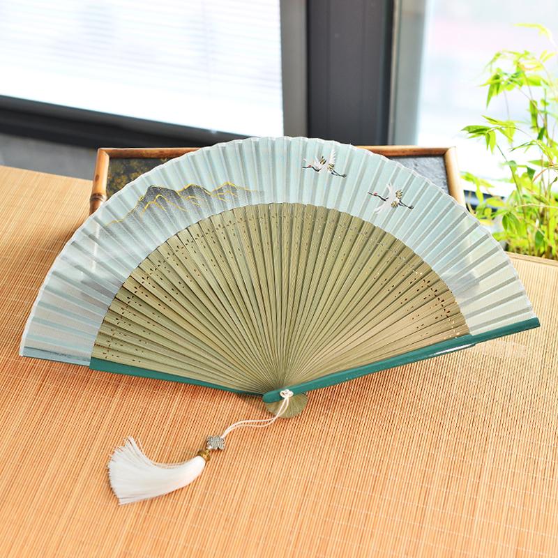 Chinese Custom Folding Fan Simulated Silk Fan Surface Bamboo Fan Bones Stage, Stage Props Decorative Crafts Chinese Culture