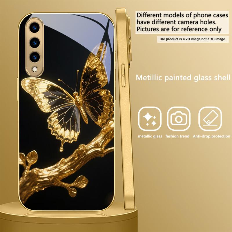 

Бабочка на ветке Для Samsung A 31 32 A33 A34 35 14 A15 13 A16 25 26 50 52 53 54 55 56 70 71 72 73 Золотой стеклянный чехол для телефона Galaxy A14