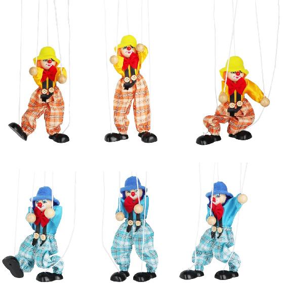 MISS. CHEN 7&7 2 Packs Clown Marionette Puppet Toy String Puppet for Funny Parent-Child Interactive Toy Wooden Doll Family Pretend Play Puppetry
