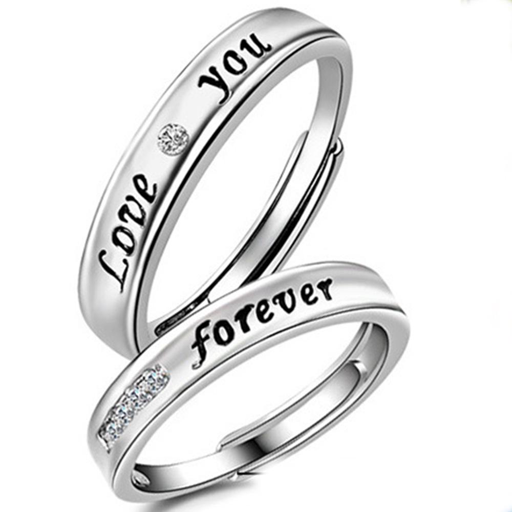 Korean Style Silver Plated "LOVE" Eternal Couple Rings, Adjustable Set for Men and Women