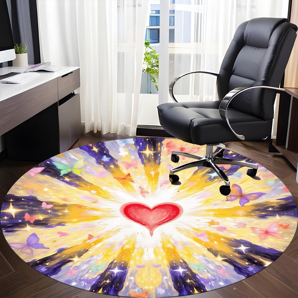 1pc Heart Butterfly Mandala Carpet for Office Non-Slip, Round Carpet, Soft & Comfortable, Carpet for Office, Lightweight Round Floor Mat yy251226080