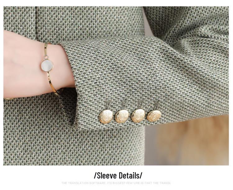 Women's French Style Round Neck Wool Tweed Jacket