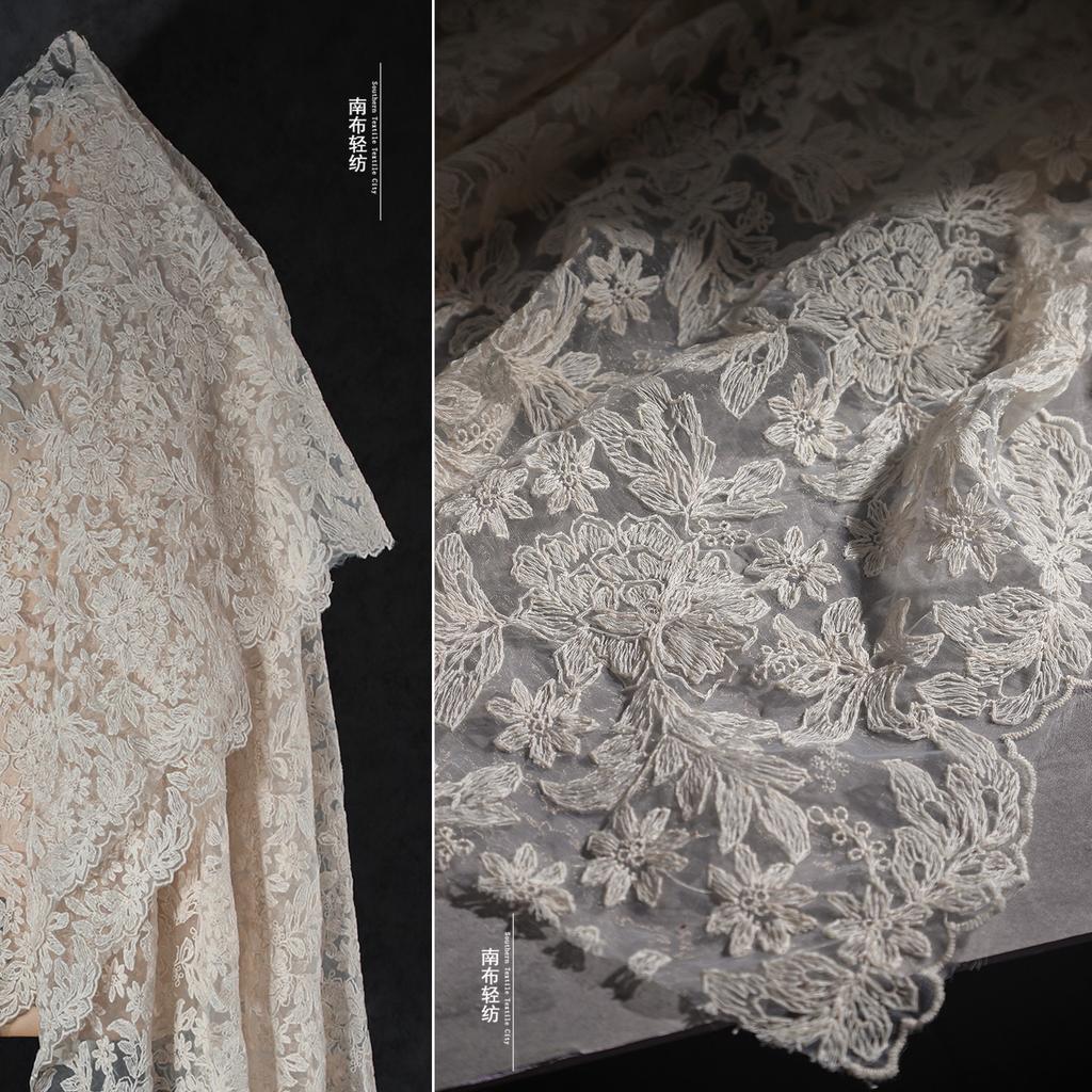 100x130cm Broderimönster Nätspets Jacquard Kreativ DIY Halvtransparent Bröllopsklänning Kjoldesigner Tyg
