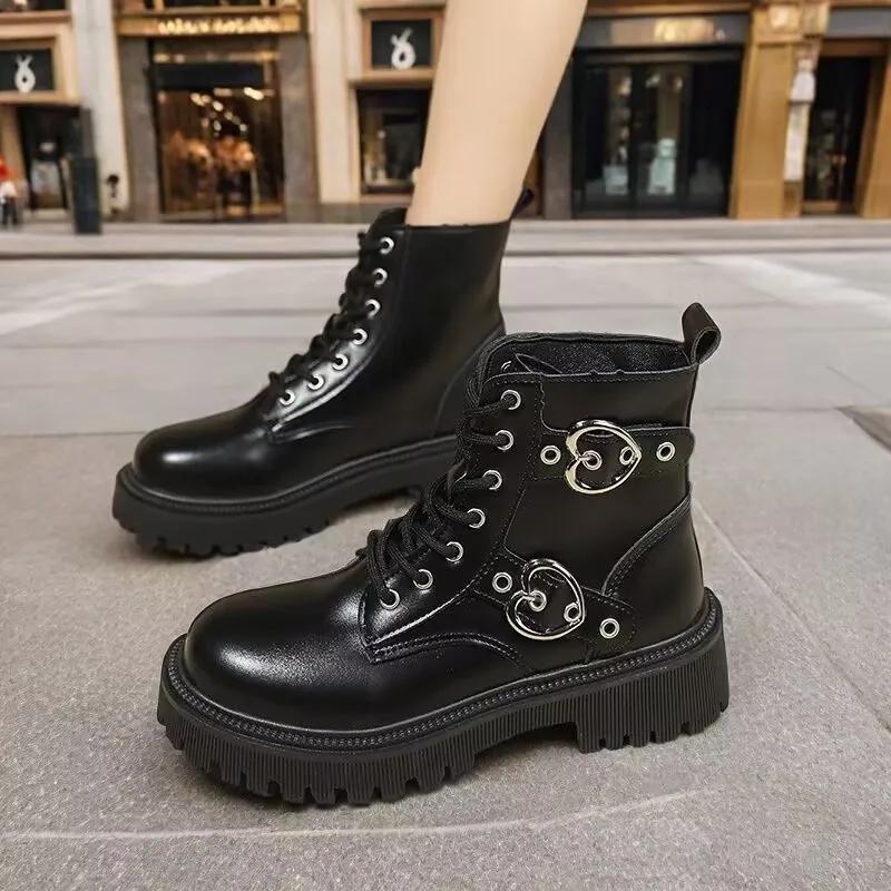 Fashion Women's Boots 2025 Shoes Short Barrel New Arrival Goth Platform Plus Size Booties for Modern Woman Lady Sneakers Black Round Toe