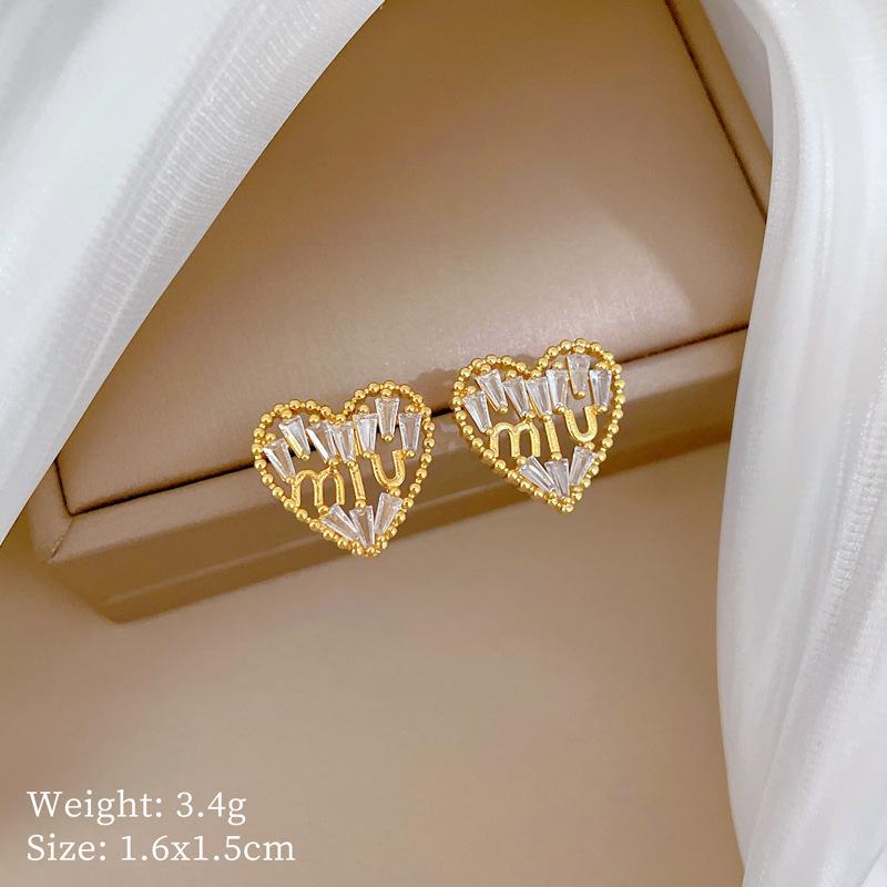 Necklace Earrings Set Light Luxury Full Of Diamonds And Empty Love Personality Temperament Banquet Earrings Item Group