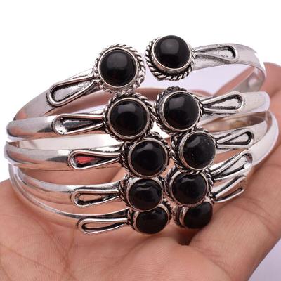 Black Onyx  Gemstone 925 Sterling Silver Plated 5Pcs Cuff Bangles Lot ZCB-B18