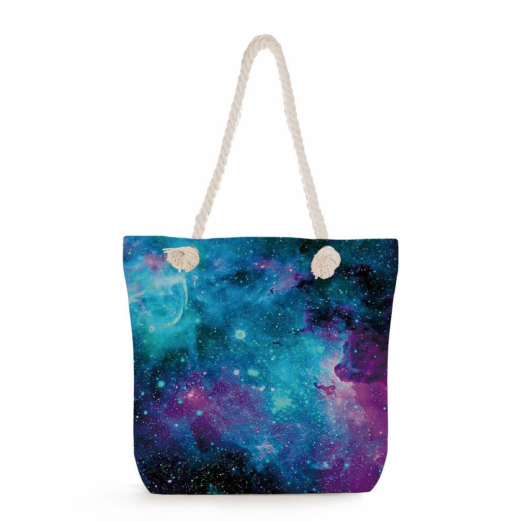 Strandtasche mit Sternenhimmel-Print und dickem Seil, ein Schultergurt 7294 CLE