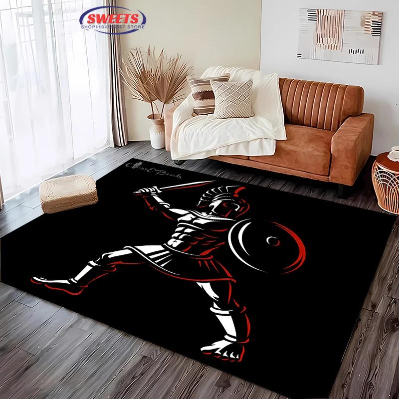 3D HD Printing Spartan Sparta Warrior Logo Carpet for Living Room Bedroom Mat Sofa Doormat Floor Rug Anti-slip Decor Durable Mat