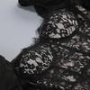 European Black Lace Long Sleeve Formal Dress with French Puff Sleeves, Square Neck, Cut-out Detail, and Slim Fit Mermaid Skirt
