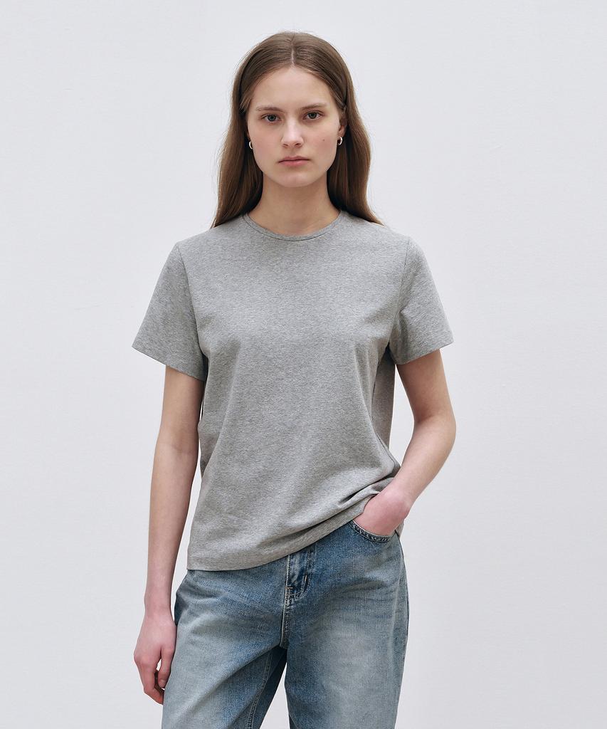 LOEIL Solid Basic Short Sleeve T-Shirt - Melange Gray