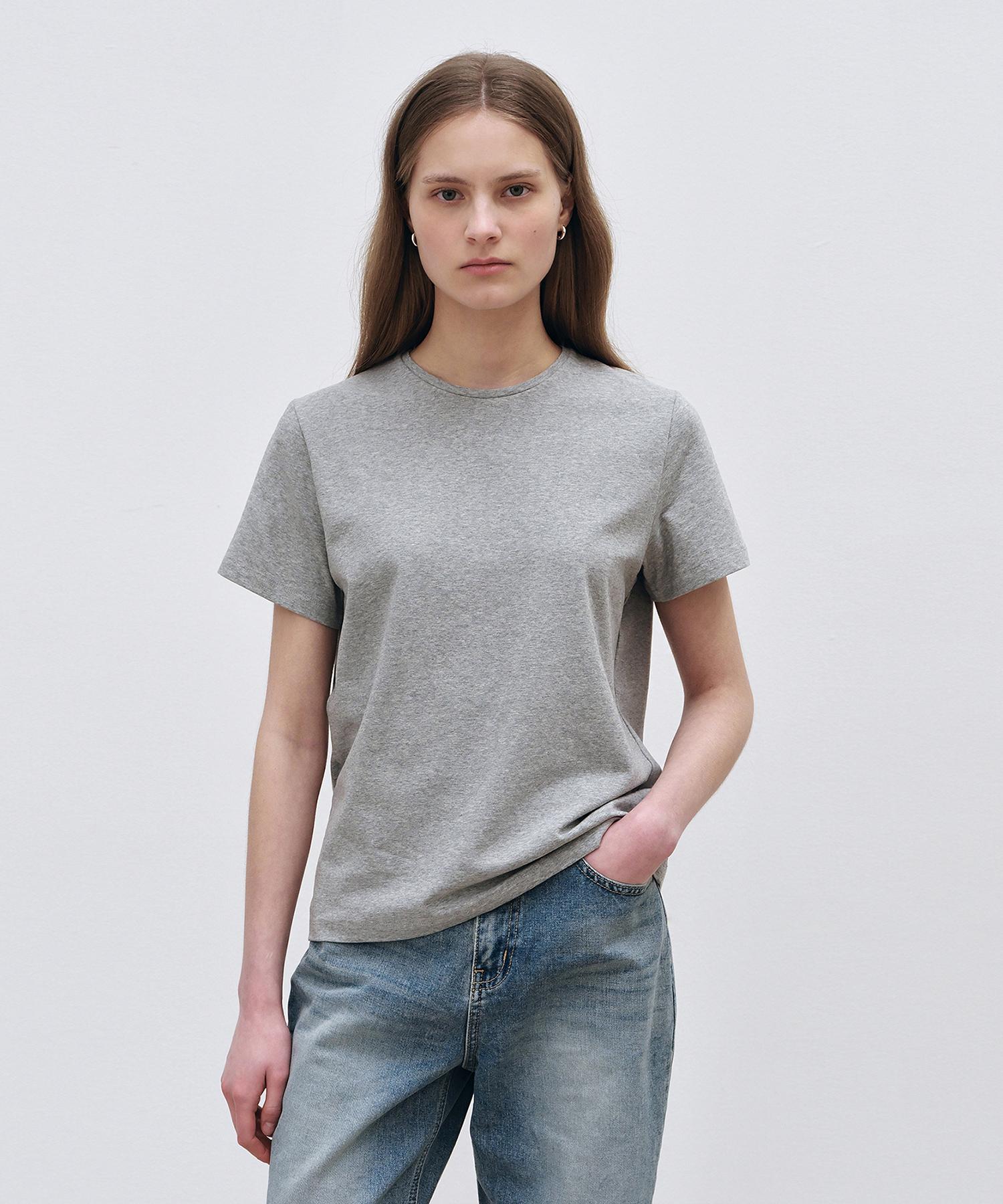 Roeil Solid Basic Short Sleeve T-Shirt - Melange Gray Free