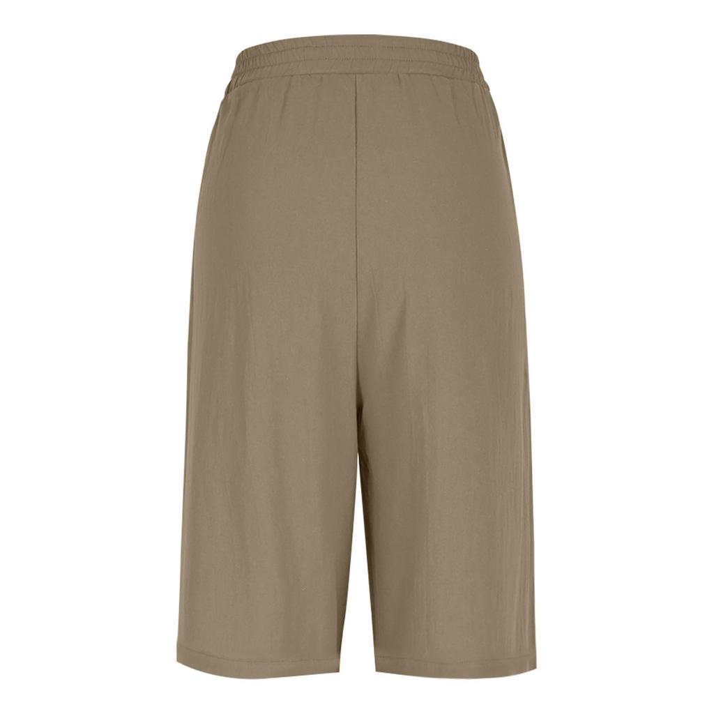 Women's Fashion  Color Pocket Five-Foot Loose Elastic Waist Cotton Linen Shorts