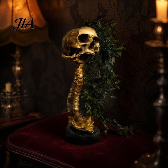 Gotycka Czaszka Doniczka na Sukulenty Pothos, Kreatywna Doniczka Szkielet w Stylu Vintage Metalowym Sztuka Cmentarna Kolumna Kręgosłupa, Pojemnik na Rośliny Liściaste