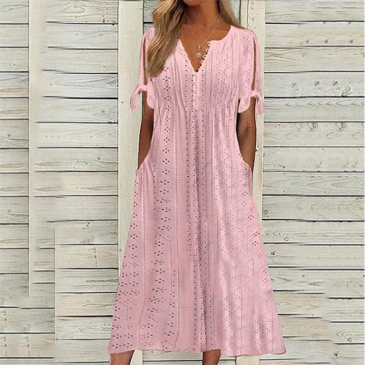 Off Shoulder Summer Maxi Dress for Women with Pockets Round Neck Short Sleeve Long Dress