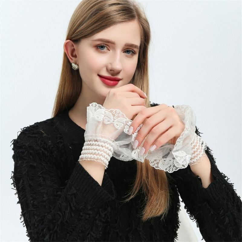 Embroidery Flower Arm Covers Comfortable Decorative Sleeves Wrist Cuff Sleeves For Women Teens Fashion Accessories