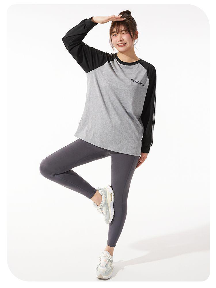 Plus Size Yoga Set: Loose Fit Color Block Long Sleeve, Hip-Covering Quick Dry for Running & Tennis.
