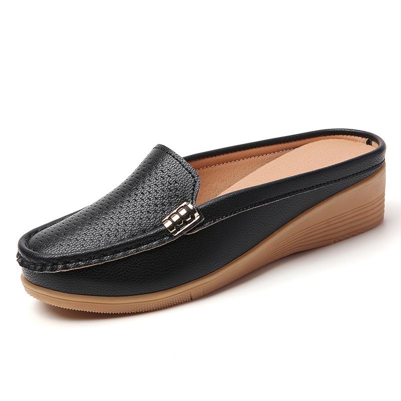 

Модные женские полушлепанцы, повседневная обувь, с перфорацией, женские полулоферы, плоская обувь из искусственной кожи, мокасины, женский люксовый бренд, zapatillas mujer 43 чёрный