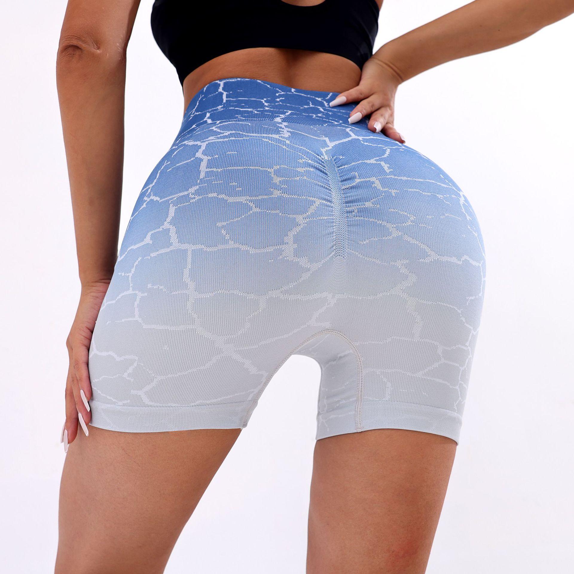 

Спортивные шорты европейские и американские с высокой талией для фитнеса и йоги, женские быстросохнущие шорты для йоги с эффектом пуш-ап, 3D с плавным переходом цвета L