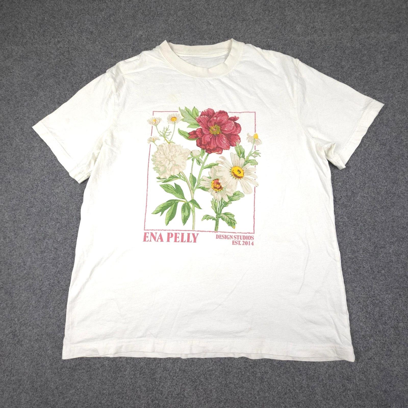 Ena Pelly Shirt Womens White Flower Graphic Crew T Shirt Short Sleeve TShirt Graphic Short Sleeve Shirt Unisex Unisex Women Summer S